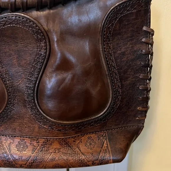 Anna Cainzo vintage leather brown tooled bag. - Picture 3 of 9